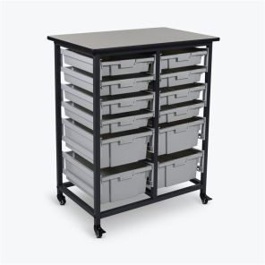 Luxor Workspaces Mobile Bin Storage Unit - Double Row with Large and Small Gray Bins