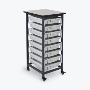 Luxor Workspaces Mobile Bin Storage Unit - Single Row with Small Gray Bins