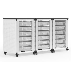 Luxor Workspaces Modular Classroom Storage Cabinet - 3 side-by-side modules with 18 small bins