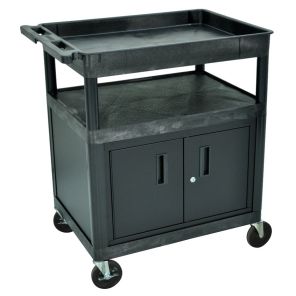 Luxor Workspaces Large Tub Top and Flat Shelf Cart w/Cabinet