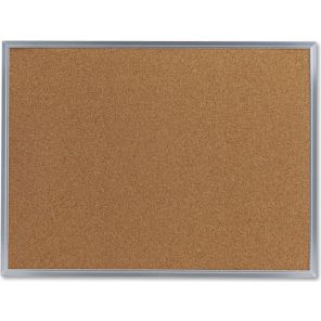 Universal® Bulletin Board, Natural Cork, 36 x 24, Satin-Finished Aluminum Frame 