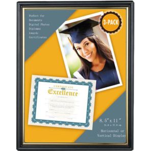 Universal® All Purpose Document Frame, 8.5 x 11 Insert, Black/Gold, 3/Pack 