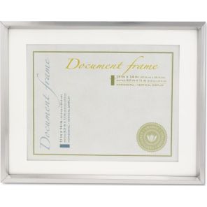 Universal® Plastic Document Frame with Mat, 11 x 14 and 8 1/2 x 11 Inserts, Metallic Silver 